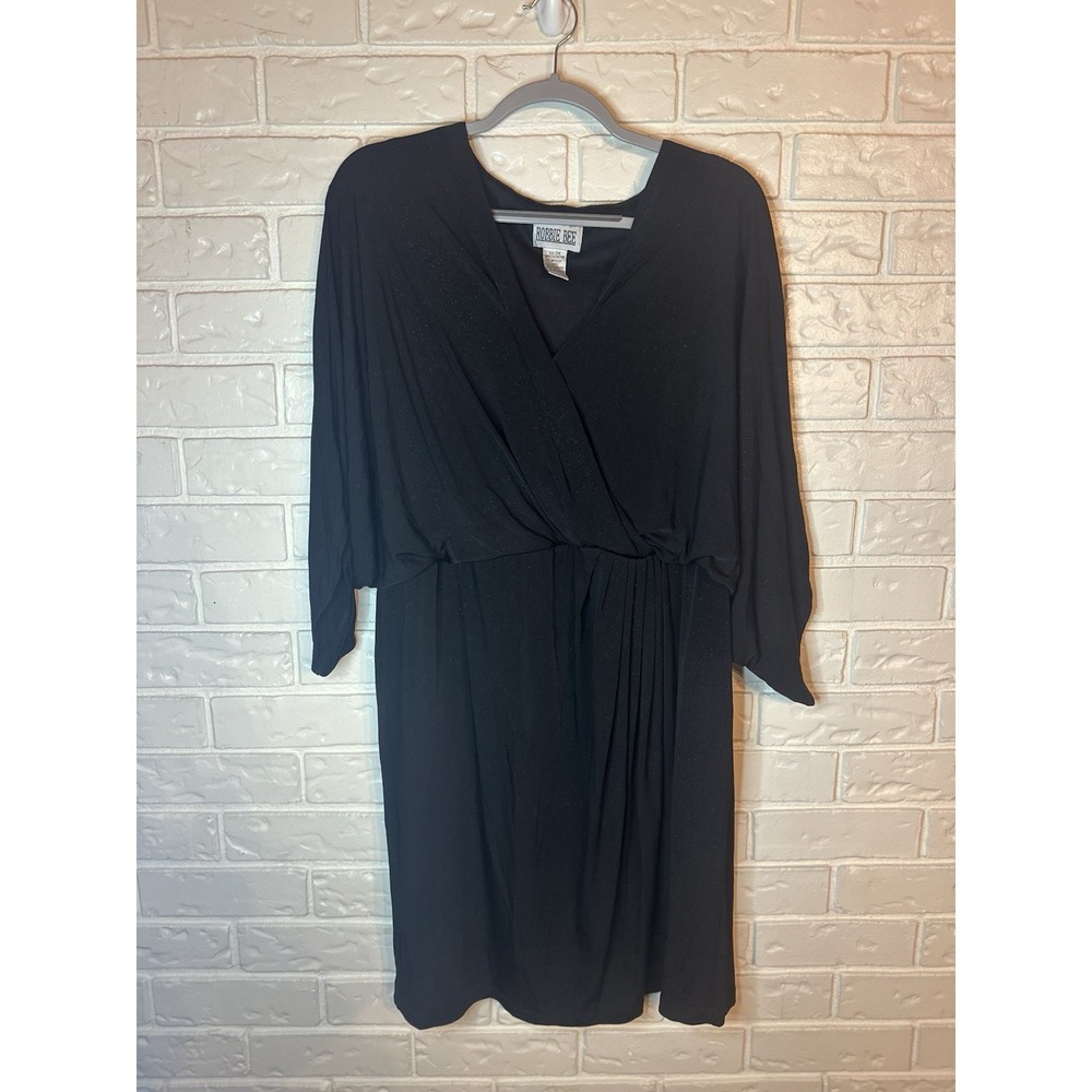 Robbie Bee Black Surplice Sparkle Dress Women's 2X Stretchy Draped Cocktail